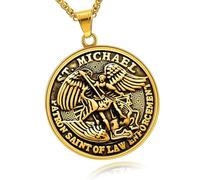 SXQCKJ St Michael Medal Pendant Necklace, Stainless Steel St Michael The Archangel Catholic Accessories, Religious Amulets Jewelry for Men Women(Gold)