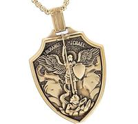 SXQCKJ St Michael Medal Pendant Necklace, Stainless Steel St Michael The Archangel Catholic Accessories, Religious Amulets Jewelry for Men Women(Gold)