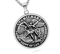 SXQCKJ St Michael Medal Pendant Necklace, Stainless Steel St Michael The Archangel Catholic Accessories, Religious Amulets Jewelry for Men Women(Silver)