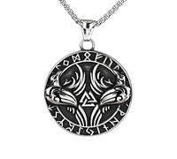 SXQCKJ Stainless Steel Viking Raven Necklace, Nordic Retro Rune Amulet Pendant Jewelry for Men Women(Silver)