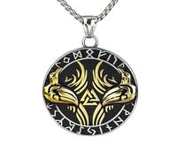 SXQCKJ Stainless Steel Viking Raven Necklace, Nordic Retro Rune Amulet Pendant Jewelry for Men Women(Gold)