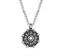 SXQCKJ Unisex Antique Steel Runes Necklaces, Viking Helm Of Awe Pendant Amulet, Vegvisir Pagan Retro Scandinavian Jewelry