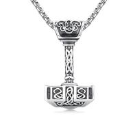 SXQCKJ Viking Thor Hammer Necklace, Personalized Vintage Mjolnir Gothic Celtic Knot Sweater Chain Pendant, Norse Scandinavian Amulet Jewelry