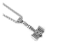 SXQCKJ Viking Vintage Thor's Hammer Talisman Necklace for Men and Women, Norse mythology Mjolnir Amulet Pendant Necklace, Stainless Steel Jewelry