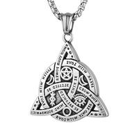 SXQCKJ Viking Witch Celtic Triquetra Knot Necklace for Men Women, Gothic Stainless Steel Rune Amulet Jewelry, Irish Christian Trinity Knot Pendant(Silver)