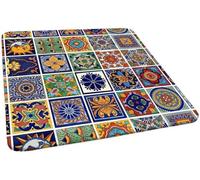 SXQCKJ Vintage Tiles Style Fitted Polyester Tablecloth Square with Elastic Edge, Washable Table Cover Home Decor for Dining Party Picnic(Style13,24" x 24")