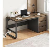 SXRLOZ Computer Desk with Drawer, Extra Long Desk With Storage Cabinet Shelf,Sturdy Writing Table,Computer Gaming Desk,Writing Study Table Workstation for Home Office(Brown,120x50x75cm)