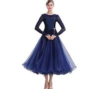 SXRLOZ Round Neck Women Ballroom Dance Dresses Vals Tango Dance Dresses Tango Dresses Ballroom Dancewear Ballroom Dresses(Navy blue,L)