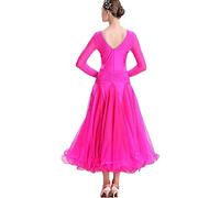 SXRLOZ Round Neck Women Ballroom Dance Dresses Vals Tango Dance Dresses Tango Dresses Ballroom Dancewear Ballroom Dresses(Rose red,L)