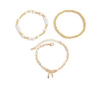 SXRQ Fashionable Imitation Pearls Beaded Bowknot Adjustable Length Handchain Stylish Wristband Women's Pearls Gift