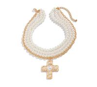 SXRQ Pearls Crosses Necklace For Women Elegant Gold Layer Choker With Statement Pendant And Buckles Chain Adjustable Elegant Faith Necklace