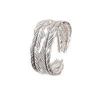 SXRQ Vintage Adjustable Feathered Rings Silver Plated Unisex Jewelry for Women Men Retro Stackable Gifts Feather Rings Adjustable Jewelry