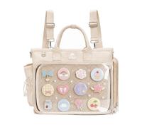 SXS LACONIC Ita Backpack Pin Display Large Capacity Handbags, Cute Crossbody Bag with Transparent Window for Anime Fans, Beige, Large