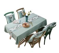 SXSaelciun Elegant Green Floral Embroidered Tablecloth, 135x135 cm, Cotton Linen, Stain-Resistant, Perfect for Dining Room & Garden, Rustic Wedding Decor, Style 5