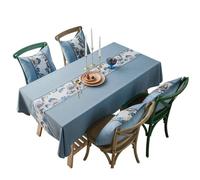 SXSaelciun Elegant Rectangular Tablecloth 135x180 cm, Cotton Linen with Embroidered Flowers, Blue Kitchen Table Decoration, Perfect for Weddings and Special Events