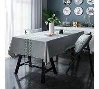 SXSaelciun Geometric Embroidered Cotton Linen Tablecloth, 135 x 260 cm, Stain-Resistant for Kitchen, Café, Restaurant & Garden, Elegant Grey, Perfect for Parties & Events