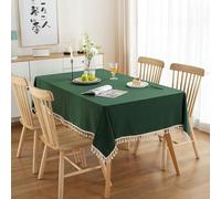SXSaelciun Rectangular Tablecloth 120x160 cm, Washable Cotton Table Cover for 2-4 People, Solid Green with Pom Poms, Stain Resistant, Perfect for Dining Room & Kitchen