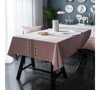 SXSaelciun Rectangular Tablecloth 135 x 260 cm, Cotton Linen with Geometric Embroidery, Perfect for Kitchen, Café, Restaurant & Garden, Elegant Pink Design, Style 1