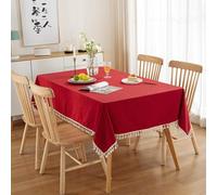 SXSaelciun Rectangular Tablecloth 140x160 cm, Red Cotton Table Cover for 2-4 People, Stain-Resistant with Tassels, Perfect for Dining and Events