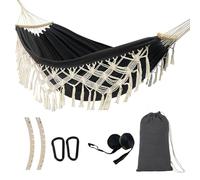 SXSEAGLE Hammock Hanging Swing Double Max 500lbs Macrame for Indoor Outdoor Patio Yard Garden (Black Gray)