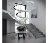 SXSHEYS Large LED Crystal Chandelier for High Ceilings - Modern Round Pendant Light Adjustable Staircase Entryway Living Room Dining Kitchen Island Bedroom