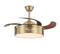 SXSHEYS Luxury All Copper LED Ceiling Fan With Light, Intelligent Retractable Invisible Blade Reversible 6-speed Wind Speed For Living Room Bedroom Dining Roo