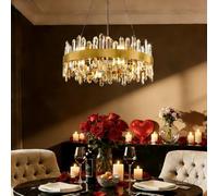 SXSHEYS Modern Chandelier, 20-Lights 2 Tiers Gold Rectangular XL Chandelier 132 for Dining Room, 52'' Luxury K9 Raindrop Crystal Chandeliers, Adjustable Kitchen Island Living Room