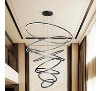 SXSHEYS Modern LED Rings, 7 Pendant Light, 39.37" Large Light Fixture for High Ceiling, Entryway, Staircase (Dimmable, Remote, 3000-6000K)