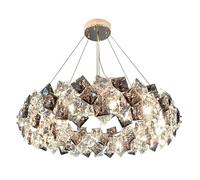SXSKPP Modern creative chandelier Crystal LED Postmodern Square Round Designer Lustre Lighting Hanging Lamps Suspension Luminaire Lampen for Foyer(Dimmable, 50cm Round) (Warm 80cm