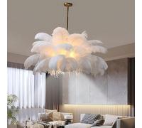 SXSKPP Nordic White Feather Pendant Lamp, Creative with LED Spotlight 4500K, 100cm Ceiling Light for Living Room, Bedroom, Dining Kids Room Decoration