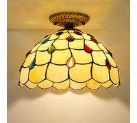 SXSLTSA 12" Tiffany Ceiling Light Fixture,Stained Glass Semi Flush Mount Lamp,Victorian Style Metal Base for Bedroom Kitchen Dining Living Room Hallway,7 Made in China
