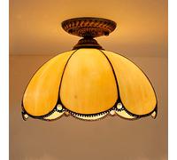SXSLTSA 12" Tiffany Ceiling Light Fixture,Stained Glass Semi Flush Mount Lamp,Victorian Style Metal Base for Bedroom Kitchen Dining Living Room Hallway,8 Made in China