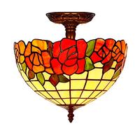 SXSLTSA 12" Tiffany Ceiling Light Fixture Stained Glass Semi Flush Mount Lamp,Victorian Style Metal Decor for Bedroom Kitchen Dining Living Room Hallway, Ø30*27cm Made in China