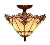 SXSLTSA 12" Tiffany Style Ceiling Light Fixture Stained Glass Semi Flush Mount Lamp,2 Light, Traditional Dimmable Metal Decor for Bedroom Kitchen Dining Living Room Entry Hallway,A Made in