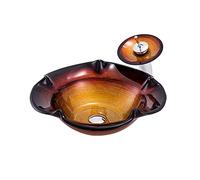 SXSLTSA Bathroom Vessel, Tempered Glass Round Modern Artistic Vanity with Pop Up Drain and Waterfall Faucet,A (B)