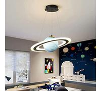 SXSLTSA Creative Planet LED Pendant Light For Kids Room Dimmable Saturn Glass Globe Space Theme Hanging Ceiling Lamp Children‘s Bedroom, Nursery & Playroom Decor
