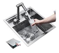 SXSLTSA Kitchen Sink with Cover Vegetable Concealed Bar Single Bowl + Folding Hot and Cold Water Faucet/Silver/32 * 43Cm