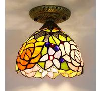 SXSLTSA Mini Ceiling Light Fixture,Tiffany Stained Glass Semi Flush Mount Lamp,Victorian Style Metal Base for Bedroom Kitchen Dining Living Room Hallway,27 Made in China