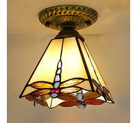 SXSLTSA Mini Ceiling Light Fixture,Tiffany Stained Glass Semi Flush Mount Lamp,Victorian Style Metal Base for Bedroom Kitchen Dining Living Room Hallway,7 Made in China