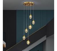 SXSLTSA Nordic Spiral Staircase Long Chandelier Light Luxury Simple Modern Villa Duplex Building Apartment, Living Room, All Copper Crystal Lamps(Size:1 head)