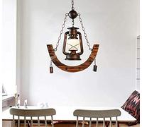 SXSLTSA Rustic Wagon Wheel, Vintage Lantern Pendant Light With Wood Accents, Farmhouse Ceiling Fixture For Dining Room Kitchen Island Bar Cafe Entryway