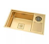 SXSLTSA Stainless Steel Gold 304 Ladder Single Tank with Cup Washer Center Island Bar Small Kitchen Under Counter Basin (Color : Gold, Size 68 * 43 21cm)