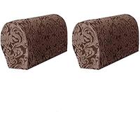 Sxspace 1 pair Stretch Armrest Covers Soft Sofa Armrest Covers Jacquard Spandex Arm Covers, Furniture Protector Covers Washable (Deep Coffee)