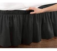 Sxspace Brushed Polyester Bed Skirt with Three Fabric Sides Elastic Dust Ruffle Easy Fit 38cm Drop Polyester (Black, Double Size)