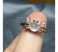 SXSWCH 18k Yellow Gold Blue Moonstone Open Ring - Natural High Ice Chalcone Ring - Moonstone Set Egg Face Small Crab Open Sterling Silver Ring