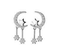 SXSWCH 925 Sterling Silver Crystal Moon Stars Drop Earring, Cubic Zirconia Tassel Dangle Earrings, Dainty Stud Dangling Earrings for Women Gift