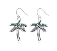 SXSWCH 925 Sterling Silver Green Zircon Coconut Tree Drop Earring, Color Crystal Leaf Dangle Earrings, Fashion Hook Dangling Earrings for Women