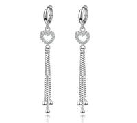 SXSWCH 925 Sterling Silver hollow heart Dangle Earring, Silver beads long chain Drop Earrings, Fashion Huggie Hoops Dangling Earrings, Jewelry for women girls