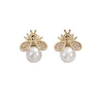 SXSWCH 925 Sterling Silver Hypoallergenic Bumblebee Stud Earrings for Women | Gold Plated Bee Jewelry with Pearls | Valentines & Mother's Day Gifts