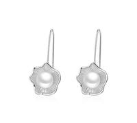 SXSWCH 925 Sterling Silver Lotus Flower Dangle Earring, White Pearl Drop Earrings, Elegant Hook Dangling Earrings, Jewelry for Women Wedding Party